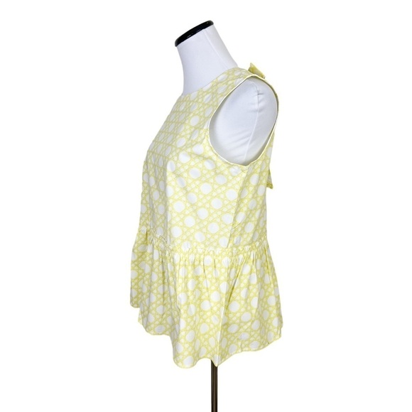 NWT Ann Taylor Rattan Print Peplum Top Small Tie Back Sleeveless Yellow White - Picture 2 of 7